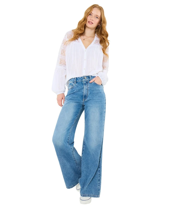 Joe Browns Women's Mid-Blue Retro Wide Leg Jeans, Regular, Blue, UK 14