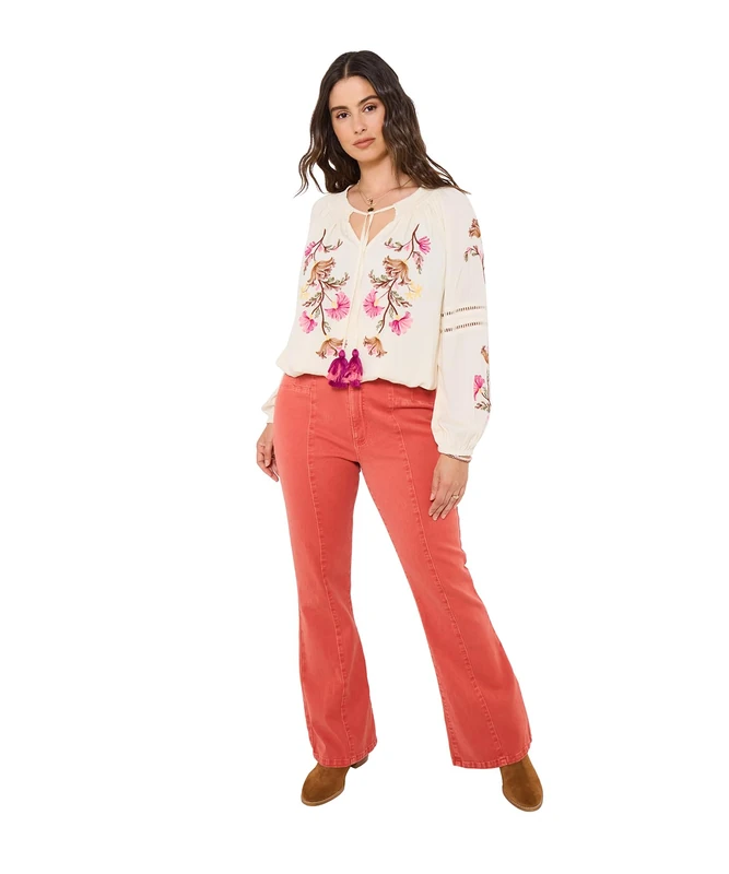 Joe Browns Womens High Waisted Kick Flare Jeans Pants, Rust, 18 UK