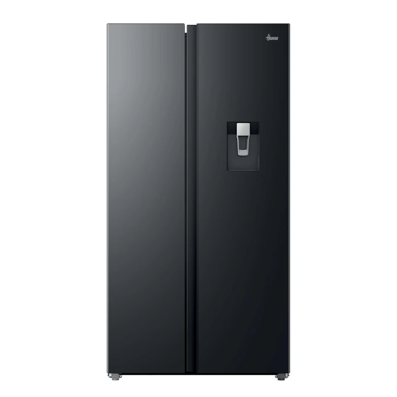 Hoover Free Standing Side By Side Fridge Freezer with Water Dispenser, 2 Doors, No Frost, E Class, 523L Total Capacity, Black 90x64x177.5cm - HONSQ2T918EWBK