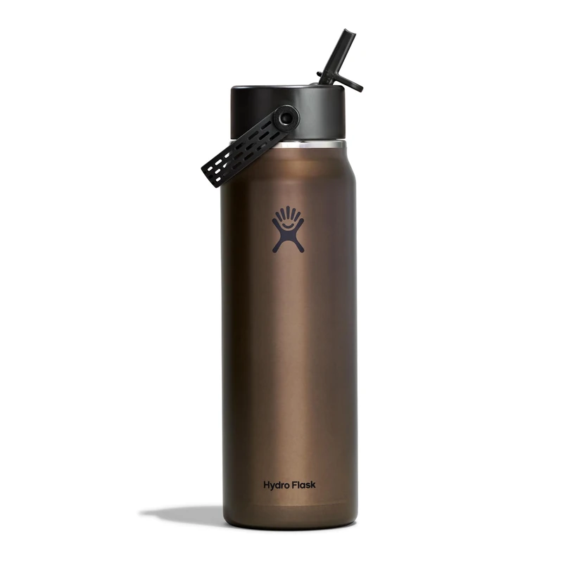 Hydro Flask – Lightweight Wide Flex Straw Cap Bottle 946 ml (32oz) – Stainless Steel, Leakproof with Strap – Insulated Cold 24 Hrs – Obsidian