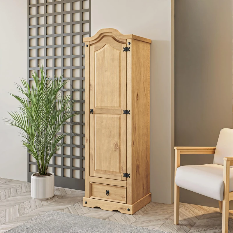 Corona Wardrobe 1 Door 1 Drawer Arch Top Solid Mexican Pine