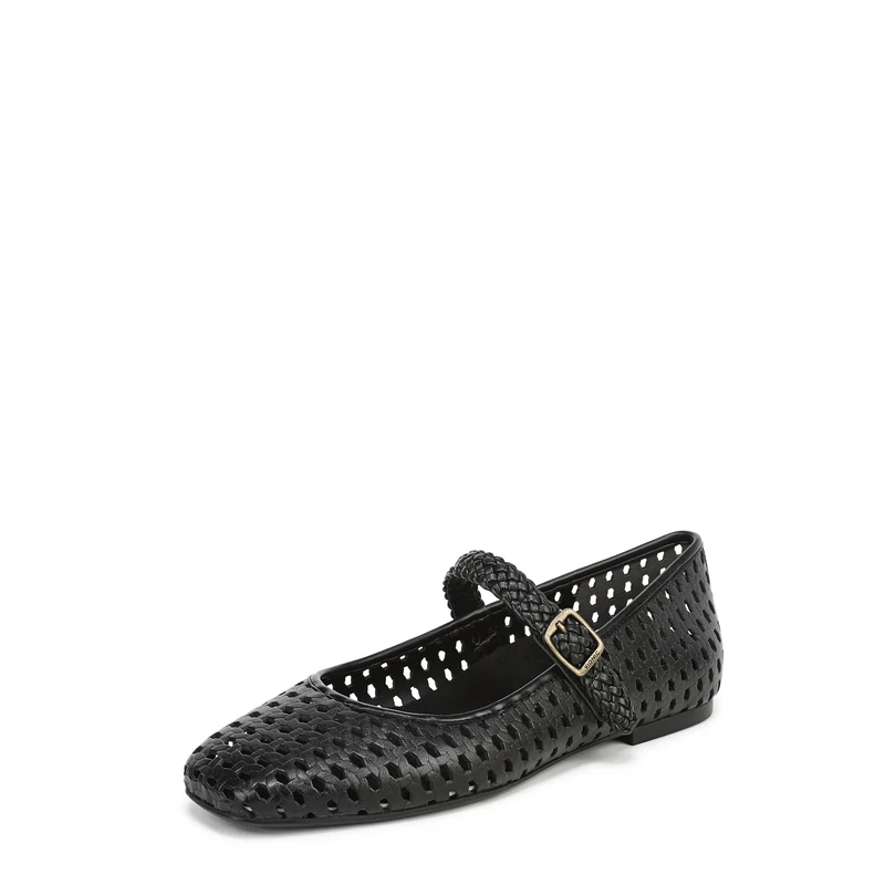 Vionic Women's Alameda Woven Mary Jane Flats, Black Leather, Wide Fit, UK 6.5
