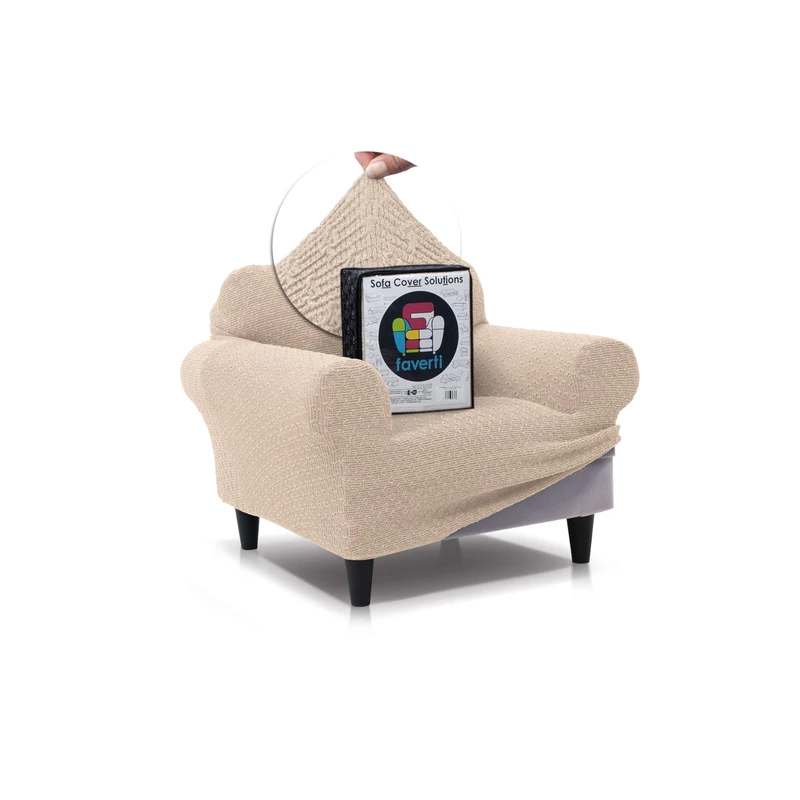 FAVERTI® Premium 1 Seater Armchair Cover – Super Elastic Fabric Cover for Armchairs from 70 to 100 cm | Model BOCAIRENT | Beige | Super Adjustable Armchair Cover | Stylish Cotton Feel Armchair - Image 1