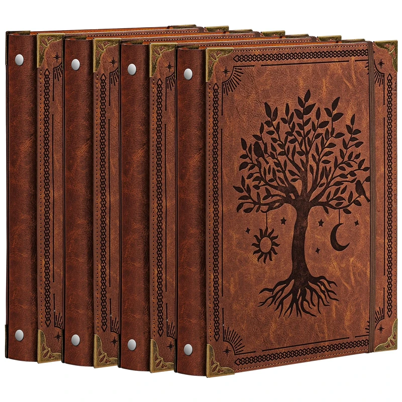 4 Pcs Ovesmusl Leather 3 Ring Binder Fits 8.5"x11" Letter Size Paper, 1 Inch Round Ring Binder Holds 200 Sheets, Notebook Cover Loose Leaf Organizer, Brown