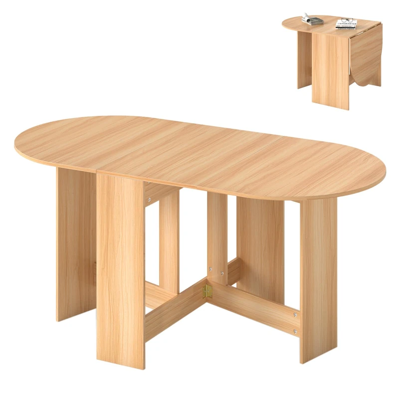 GiantexUK Folding Dining Table, Wooden Kitchen Drop Leaf Table for 4-6 People, Space-saving Extendable Study Workstation PC Desk for Kitchen Dining Living Room (Natural)