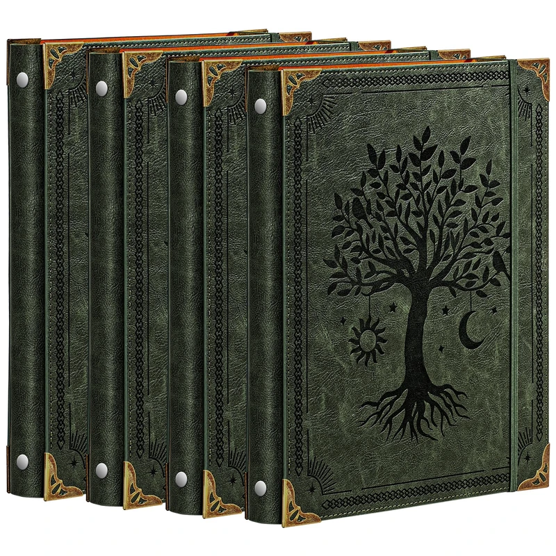 4 Pcs Ovesmusl Leather 3 Ring Binder Fits 8.5"x11" Letter Size Paper, 1 Inch Round Ring Binder Holds 200 Sheets, Notebook Cover Loose Leaf Organizer, Green