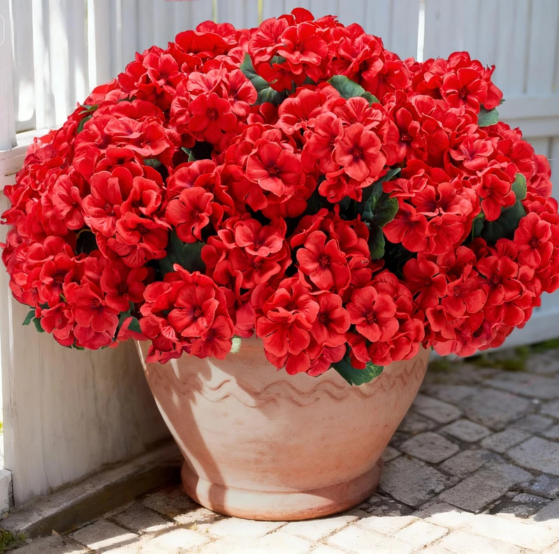 Karlliu Artificial Geranium Flowers for Outdoors: 12 PCS Realistic UV Resistant Faux Red Geranium Silk Flowers for Outdoor Planters Fade Proof Garden Fake Flowers Decor for Outside Porch - Red