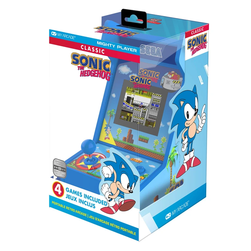 MY ARCADE Sonic The Hedgehog Mighty Player Console d'Arcade Portable Retro, Ecran 3.5 Pouces, 4 Jeux Inclus, Batterie Rechargeable, Blue