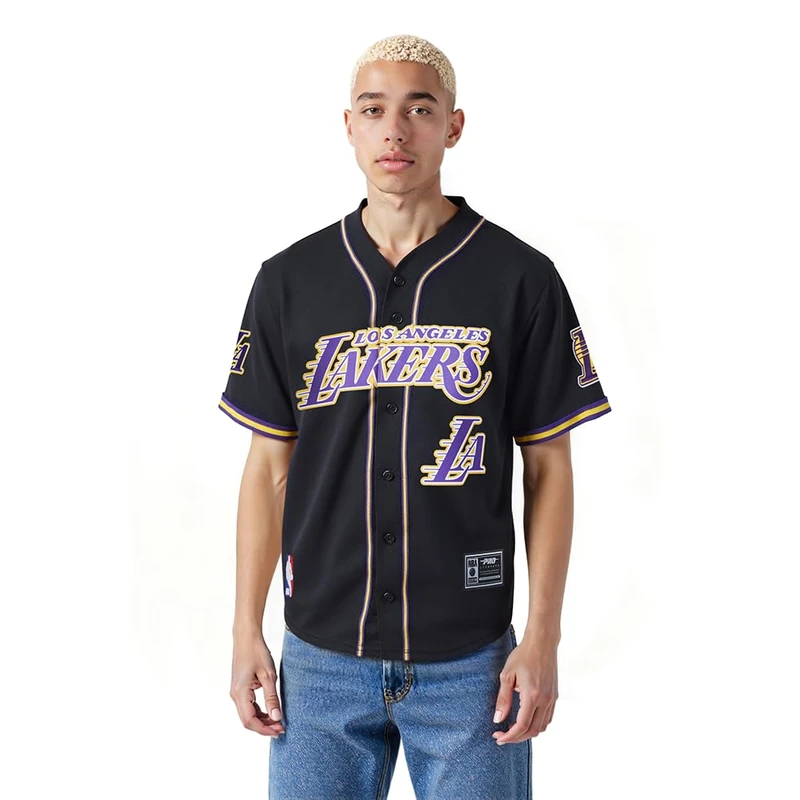 Pro Standard Mens NBA Los Angeles Lakers Mesh Button Down Mesh Top Black/Purple 2XL - Image 1