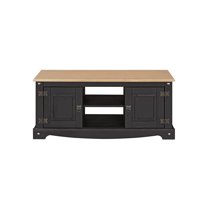 Corona TV Stand 2 Door Charcoal Black Flat Screen Media Mexican Solid Pine