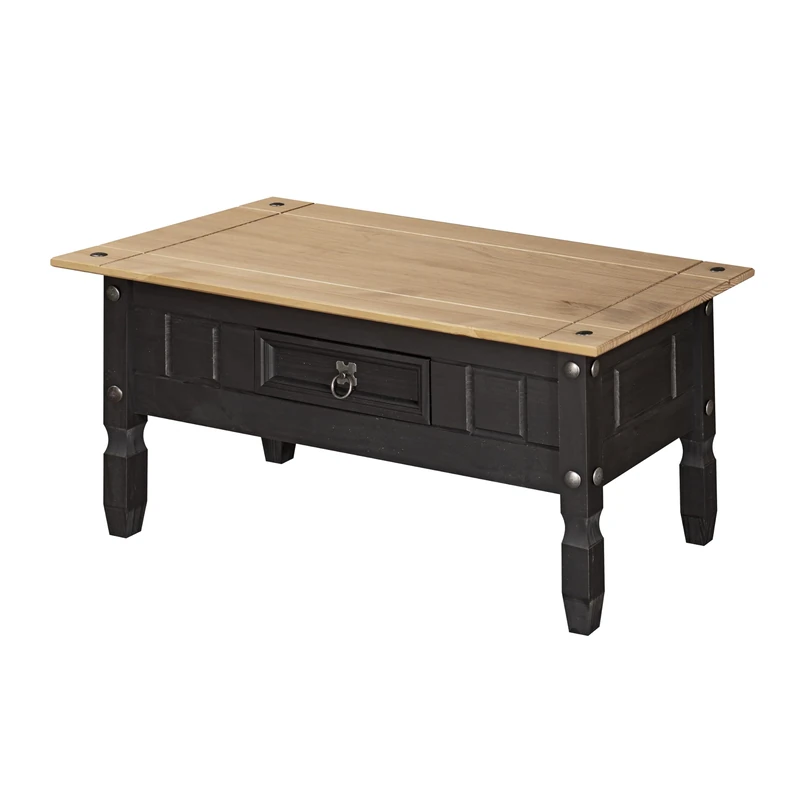 Corona Coffee Table Charcoal Black 1 Drawer Solid Mexican Pine