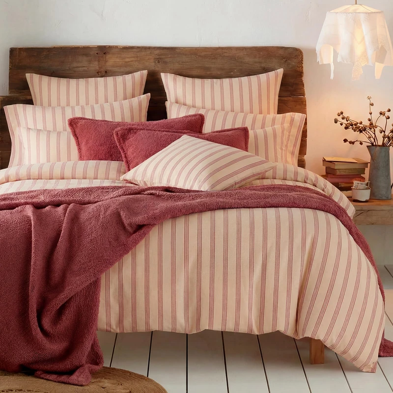 Bedbay 100% Cotton Striped Duvet Cover Set King Size,Warm Apricot Stripes Beddig Set,Luxury Silky Sateen Weave Hotel Style Comforter Cover 3 Pcs,Zipper Clousure,Comforter Not Included