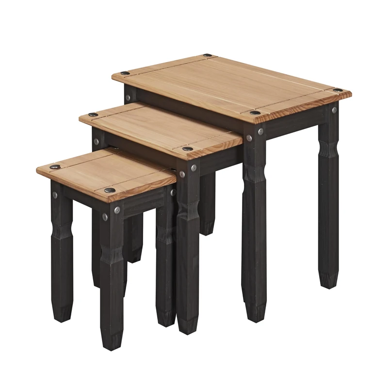 Corona Nest of 3 Tables Charcoal Black Solid Mexican Pine