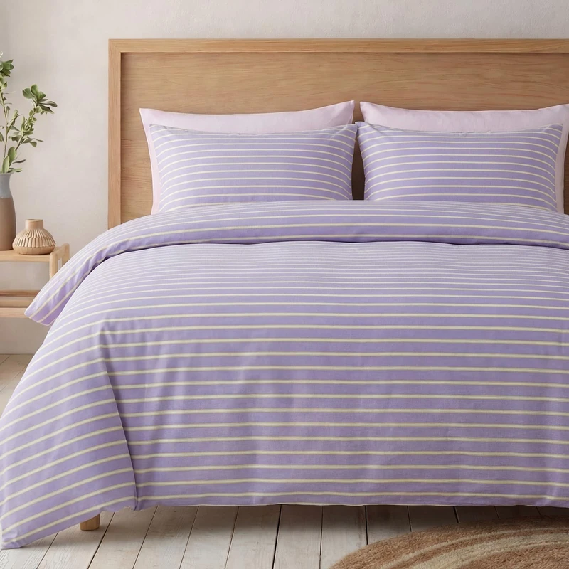 Bedbay 100% Cotton Duvet Cover Set,Striped Duvet Cover King Size,300 Thread Count Cotton Silky Sateen Smooth Soft Durable Casual Bedding Set Fine Horizontal Stripes Lavender 3-Pcs