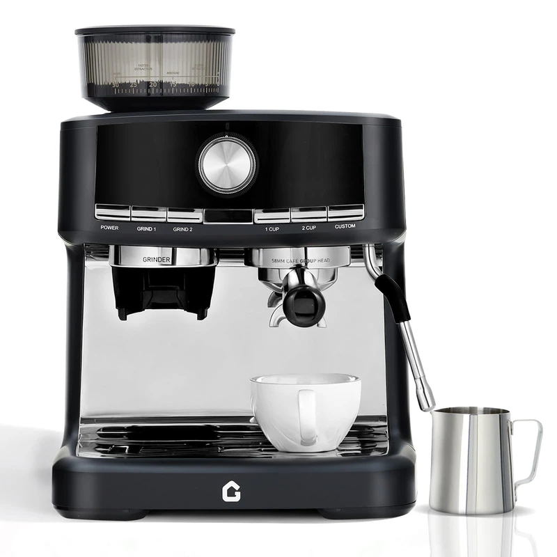 GarveeTech Espresso Machine-20 Bar with Grinder and Milk Frother, Professional Coffee Machine with 1.5L Removable Water Tank, 30 Grind Settings and 58mm Filter Holder