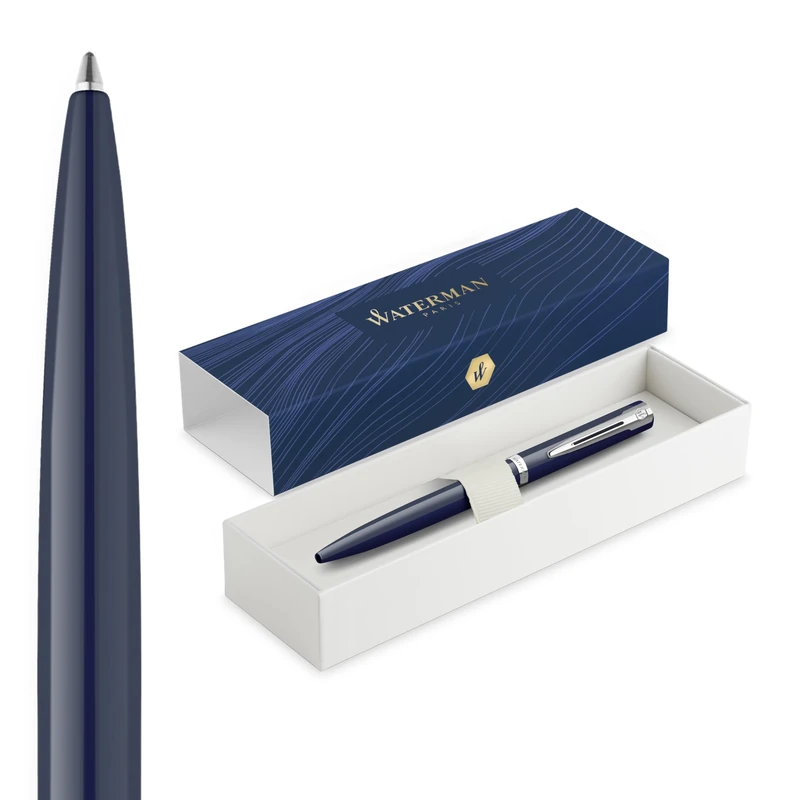 Waterman Impression Ballpoint Pen | Blue with Chrome Trim | Medium Point | Blue Ink | Gift Box
