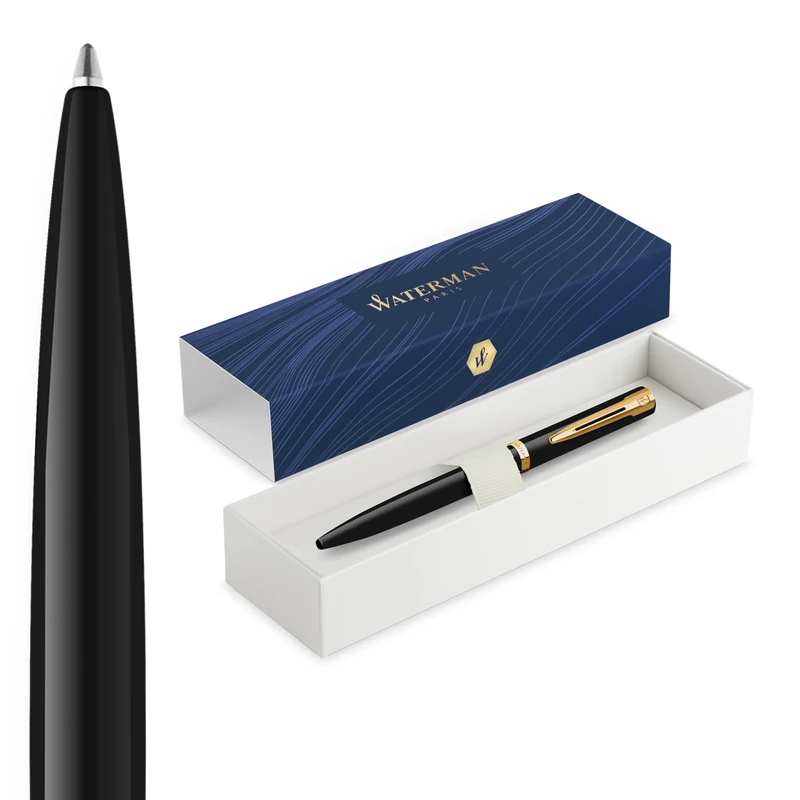 Waterman Impression Ballpoint Pen | Black with Gold Trim | Medium Point | Blue Ink | Gift Box