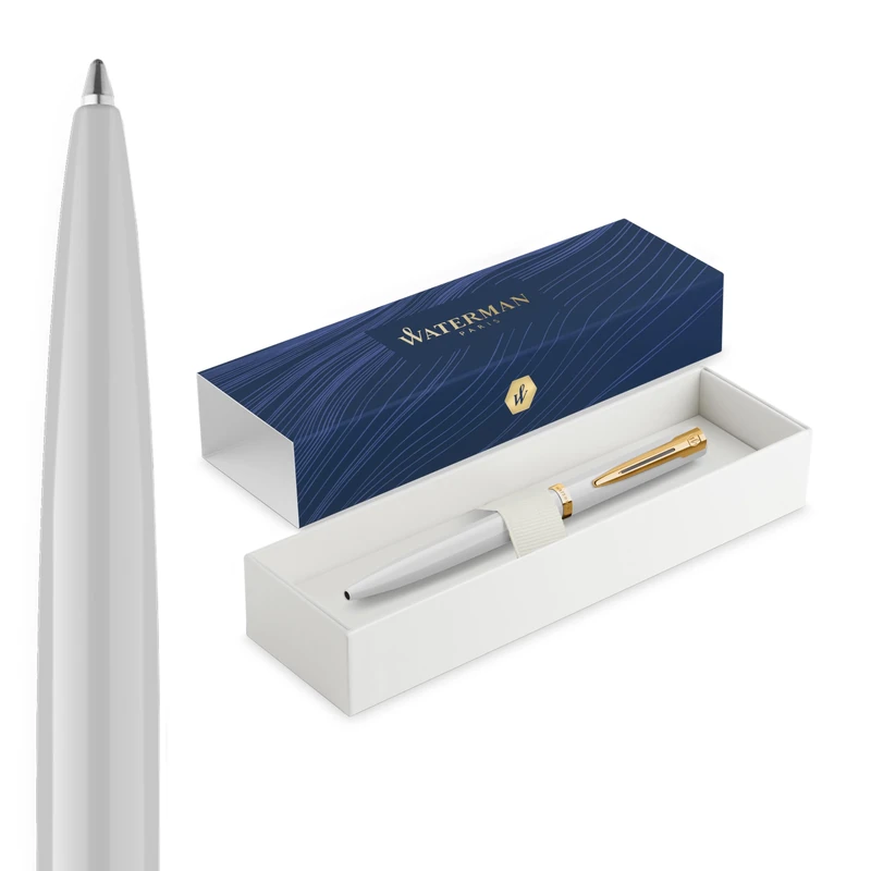Waterman Impression Ballpoint Pen | White with Gold Trim | Medium Point | Blue Ink | Gift Box