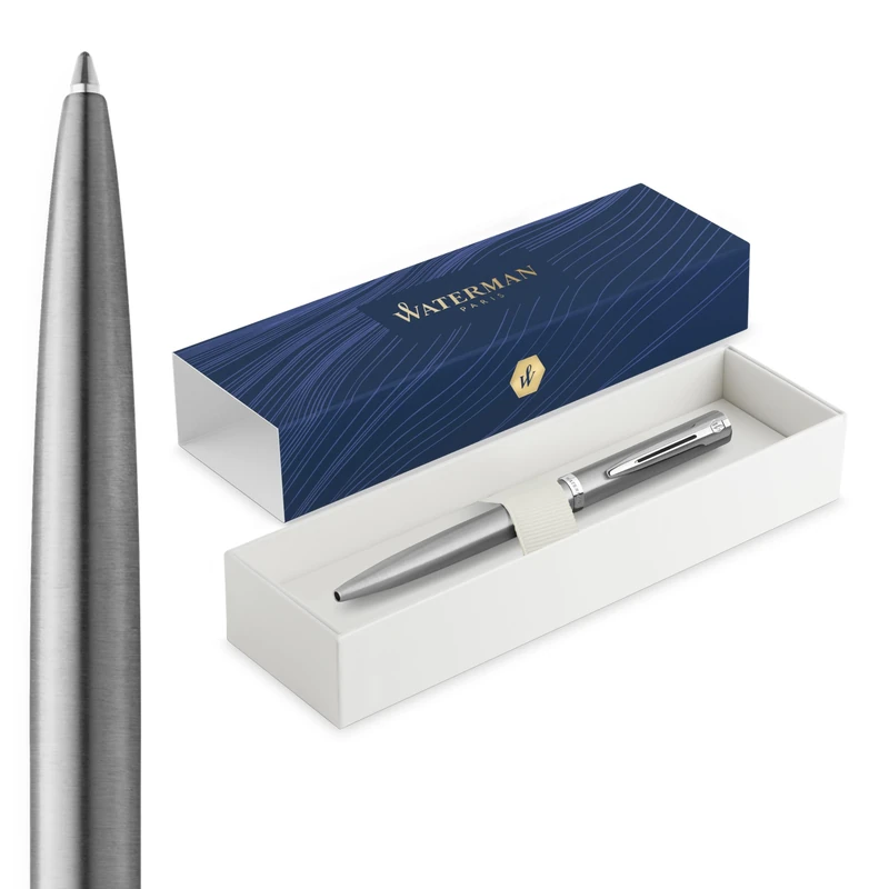 Waterman Impression Ballpoint Pen | Stainless Steel with Chrome Trim | Medium Point | Blue Ink | Gift Box
