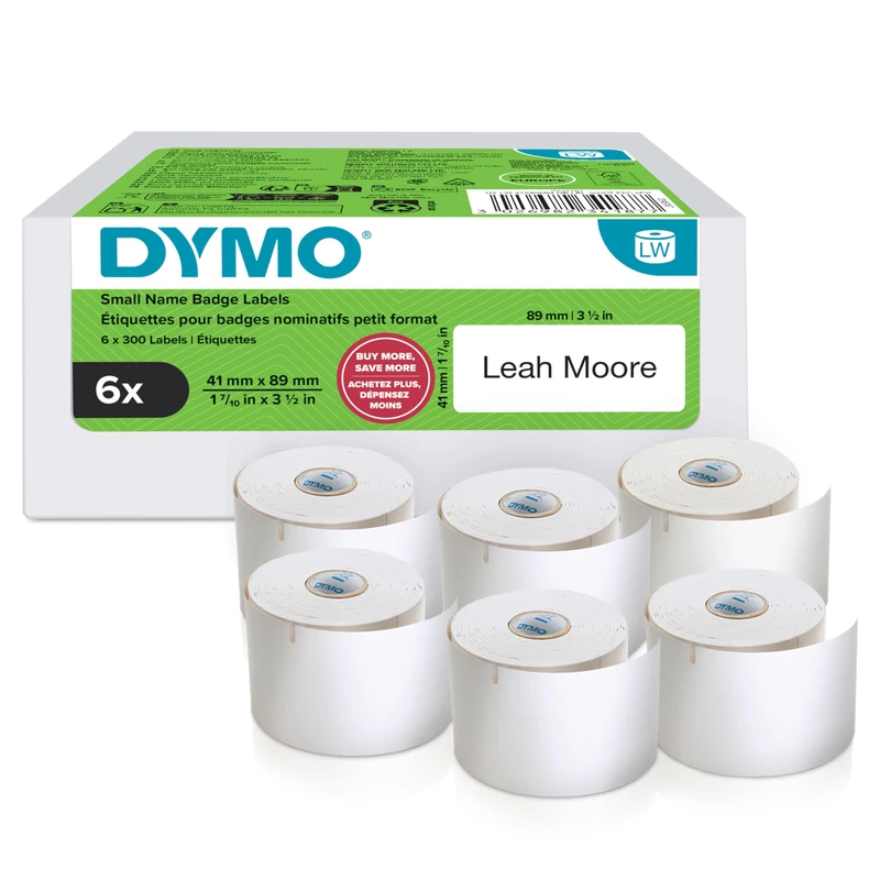 Dymo Authentic LabelWriter Small Name Badge Labels | 41 mm x 89 mm | Self-Adhesive | 12 Rolls of 300 Easy-Peel Labels (3,600 Count) | for LabelWriter Label Makers | Made in Europe