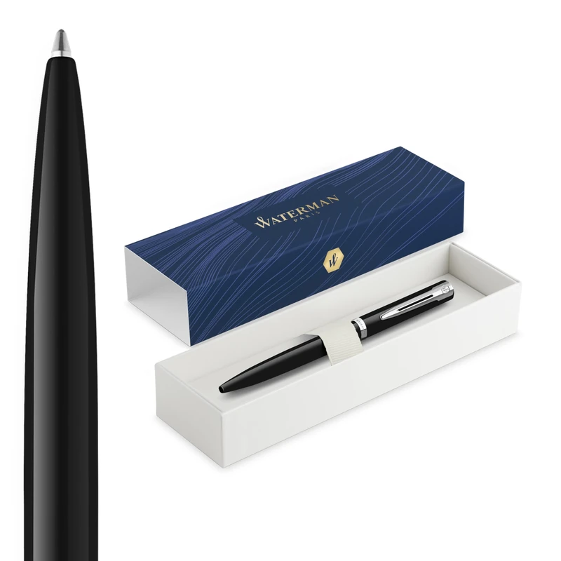 Waterman Impression Ballpoint Pen | Black with Chrome Trim | Medium Point | Blue Ink | Gift Box