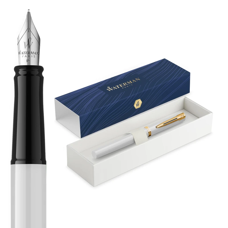 Waterman Impression Fountain Pen | White with Gold Trim | Fine Nib | Blue Ink | Gift Box