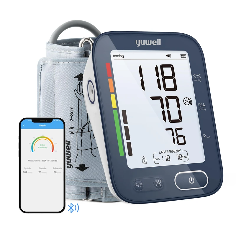 yuwell Smart Blood Pressure Monitor for Home Use, Upper Arm Extra Large Cuff (22-45cm), Bp Machine with Bluetooth Function, AFib Detection, Voice Broadcast and 4.5" Backlit Screen, Dual Users（YE680B）