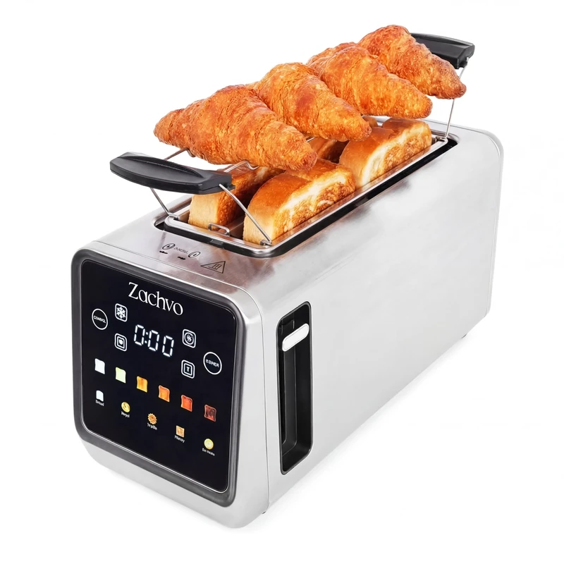 4 Slice Long Slot Toaster with Smart Touchscreen & LED Countdown, Space-Saving Stainless Steel Toaster, 3.5cm Extra Wide Slots, Memory Function, Single-Side Toasting & Warming Rack, Silver