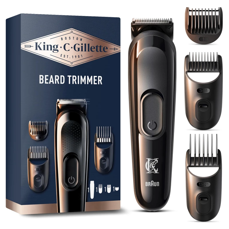 King C Gillette Cordless Beard Trimmer for Men with 1 Trimmer, 5 Interchangeable Combs, 1 Cleaning Brush, 1 Charger, and 1 Zip Pouch