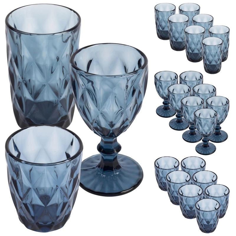 San Ignacio Set of 8 Glasses (260ml) + 8 Glasses (350ml) + 8 Glasses (250ml) Blue Glass