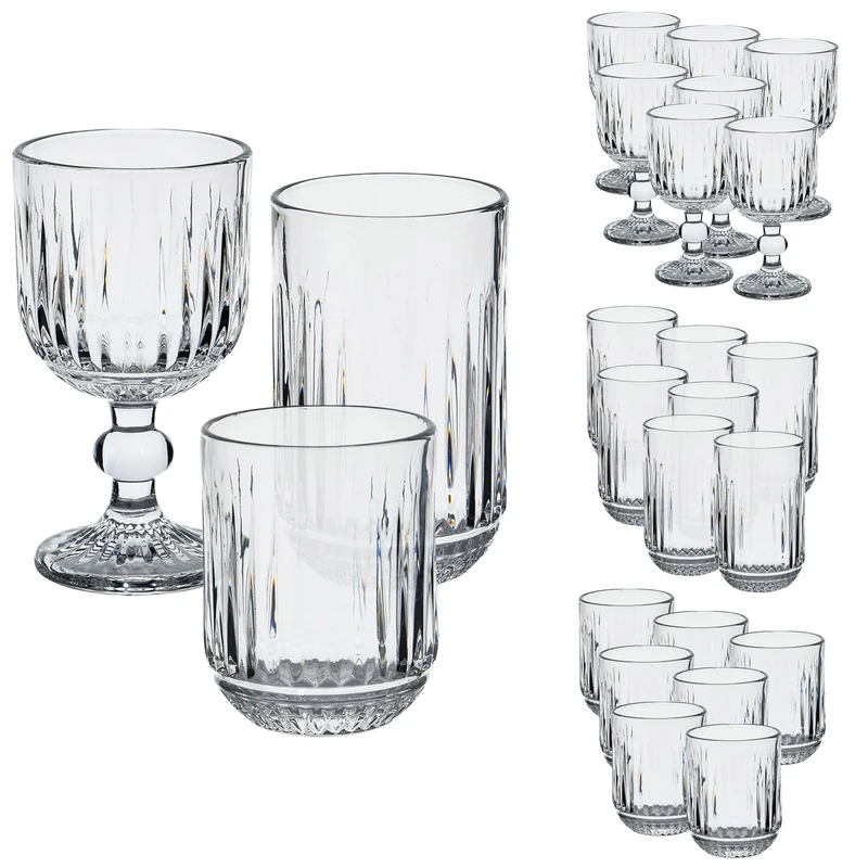 San Ignacio Set of 8 Glasses (300ml) + 8 Glasses (380ml) + 8 Glasses (300ml) Clear Glass - Image 1