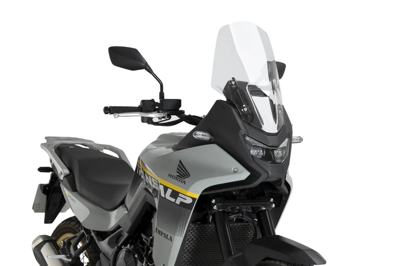 Puig 22573W Clear Cúpula Touring tall aerodynamic windscreen made in high impact PMMA designed to improve wind protection, riding comfort and touring stability with an elegant adventure style - Image 1