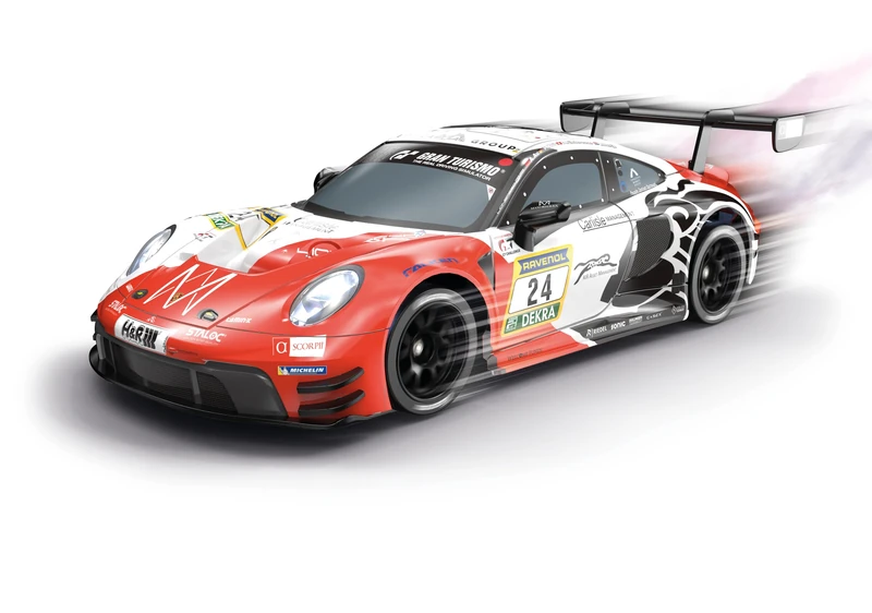 Carrera RC 370160153 2,4GHz Porsche 911 GT3 R Lionspeed GP, No.24 - Steam 1:16 Scale - Power on the Race Track | Four Wheel Drive & Steam Function | 28 cm Length | Authentic Details & LED Effects