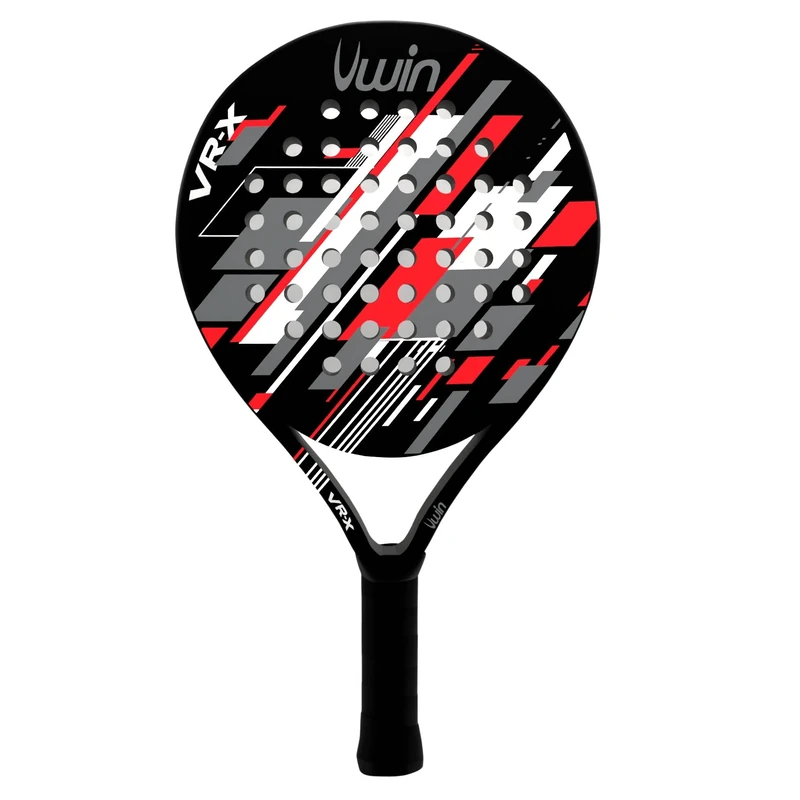 Uwin VR-X Padel Racket, Fibreglass Frame, EVA 15 Core for Balanced Power and Control, Round Shape with Central Sweet Spot, Matte Finish, Red White Grey