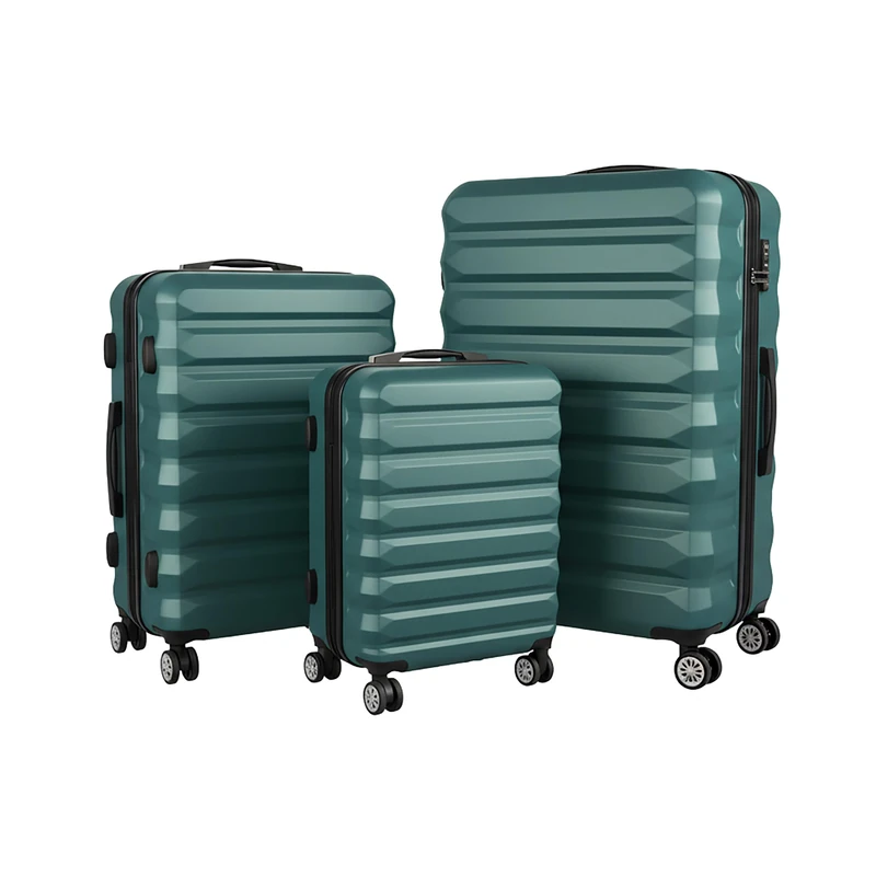 Relaxdays 3-Piece Hard Shell Suitcase Set with 4 Wheels, Telescopic Handle, Combination Lock - Petrol (75x48x29 cm)