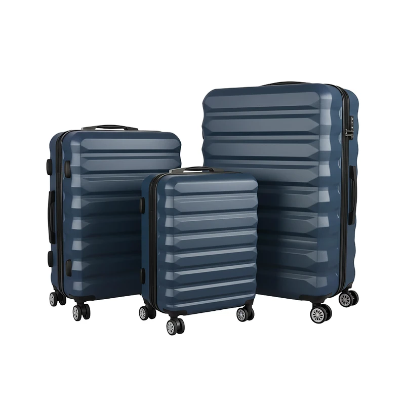Relaxdays 3-Piece Hard Shell Suitcase Set with Telescopic Handle, Combination Lock, 4 Swivel Wheels, Dark Blue, 75x48x29
