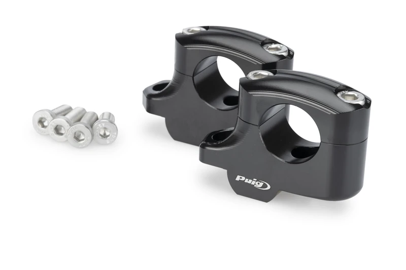Puig 22360N Black Pullback Handlebar Risers precision machined from high quality aluminum, designed to raise and bring the handlebar closer to the rider, provide a durable and elegant