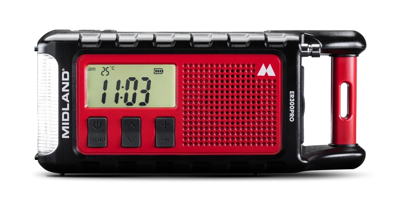 Midland ER300 Pro C1663 - AM/FM emergency radio and USB-C external battery for 2 smartphones, rechargeable Li-Ion battery, 10,000 mAh, integrated Bluetooth