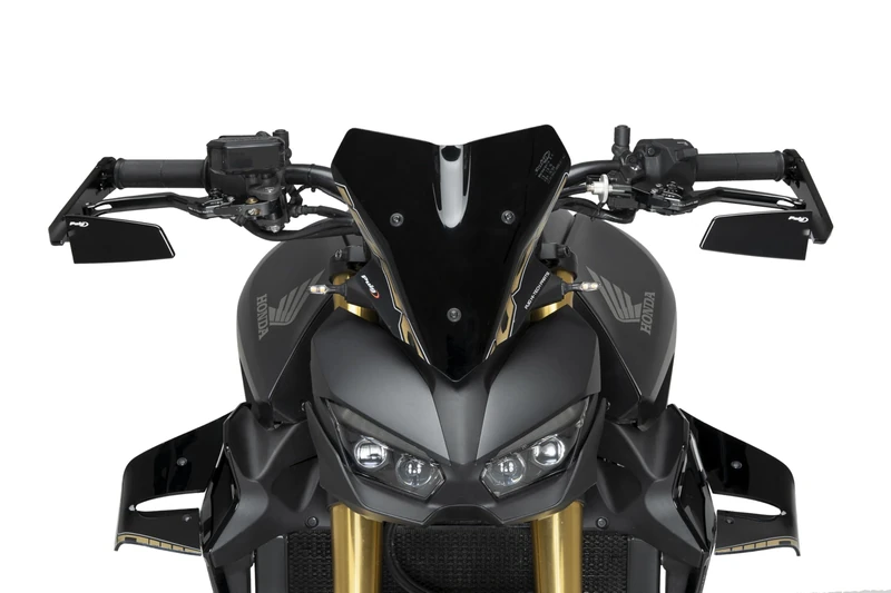 Puig 22111N Diablo Mirror for handlebar end with foldable wing-type design, convex anti-reflective mirror, machined aluminum, and sporty style, Black