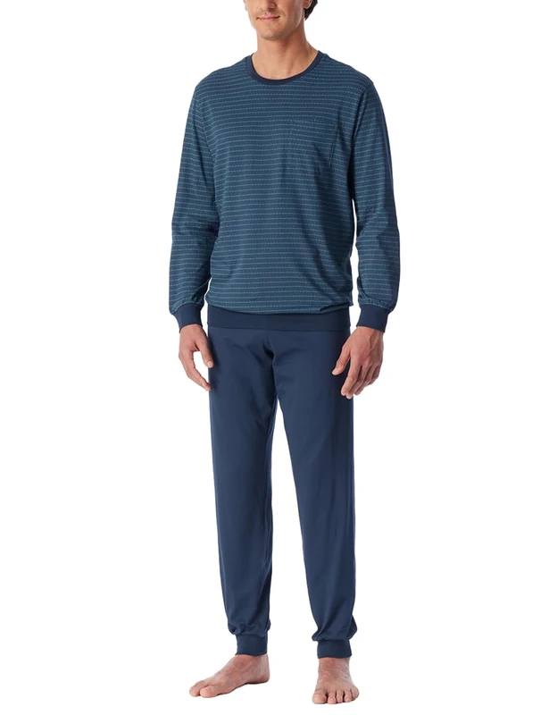 Schiesser Men's Schiesser Long Pyjamas with Cuffs - Nightwear Set Pyjama Set (Pack of 1), Deep Blue_181156, 44