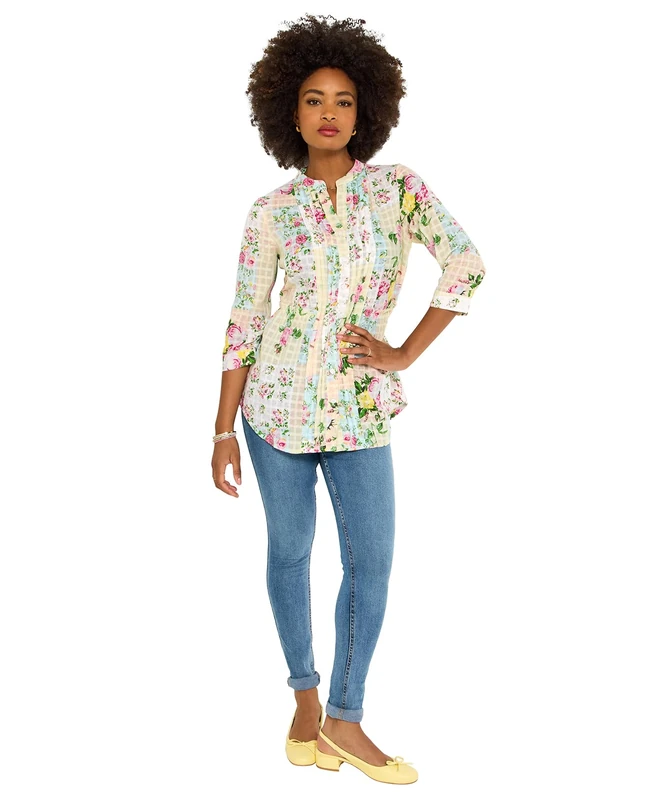 Joe Browns Women's Patchwork Floral Printed Cotton Blouse, Regular, Multi, UK 18
