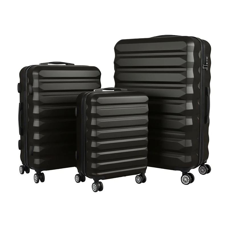 Relaxdays 3-Piece Luggage Set with 4-Wheel Hardshell, Telescopic Handle, Combination Lock, 75x48x29 cm, Black