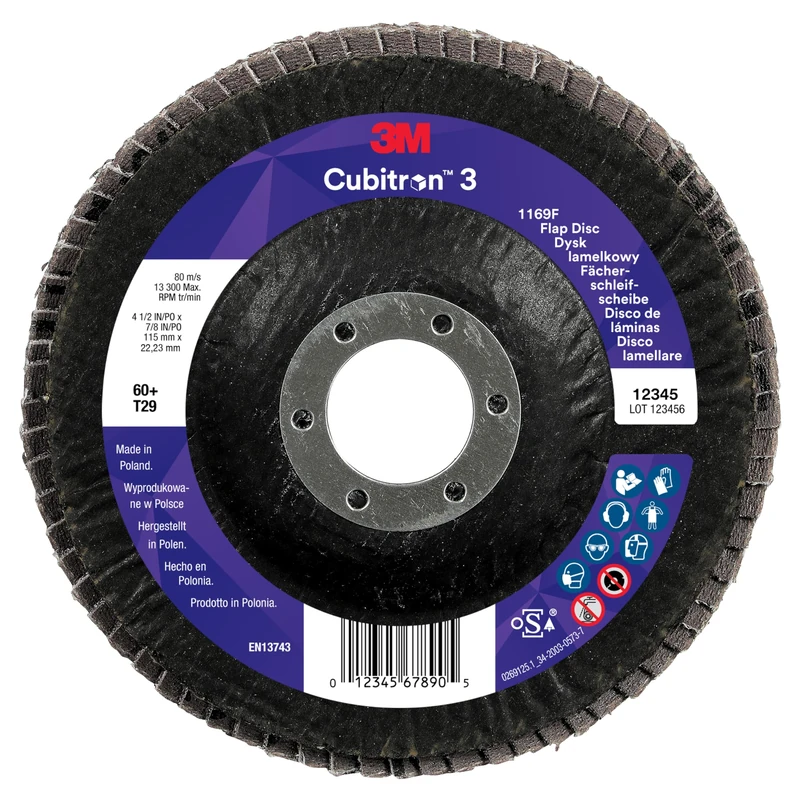 3M Cubitron 3 Flap Disc 1169F, 80+, T29-Conical, 115 mm x 22.23 mm
