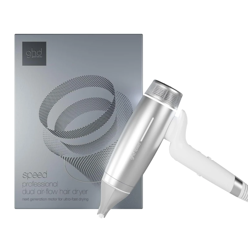 ghd Speed Ionic Hair Dryer in Silver White - Fast, Quick, Powerful Blow Dries with Control & No Heat Damage, ghd's Best Blow Dryer - for All Hair Types (UK Plug)