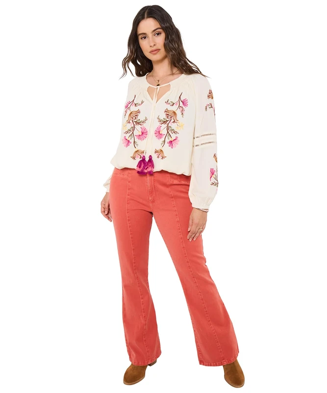 Joe Browns Women's Embroidered Floral Boho Blouse, Relaxed, Cream, UK 10