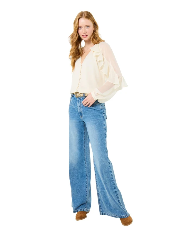 Joe Browns Women's Flowy Ruffle Long Sleeve Blouse, Relaxed, Cream, UK 20