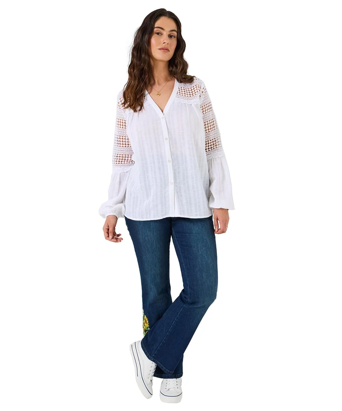 Joe Browns Women's Linen Blend Boho Textured Blouse, Regular, White, UK 18