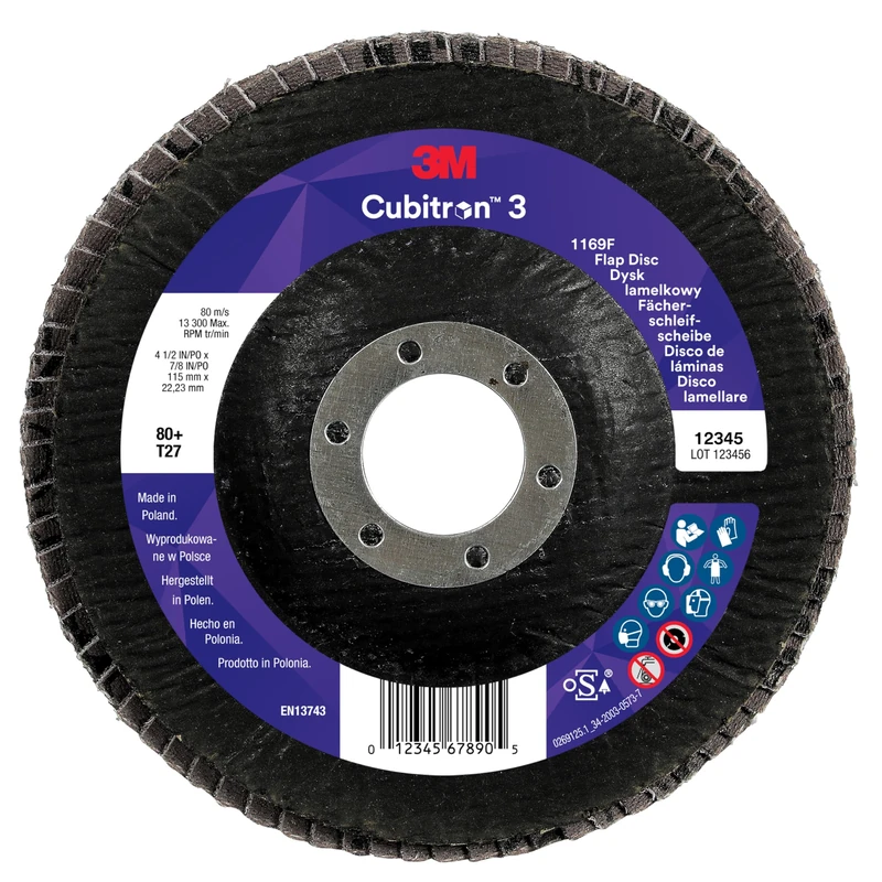 3M Cubitron 3 Flap Disc 1169F, 80+, T27-Flat, 115 mm x 22.23 mm