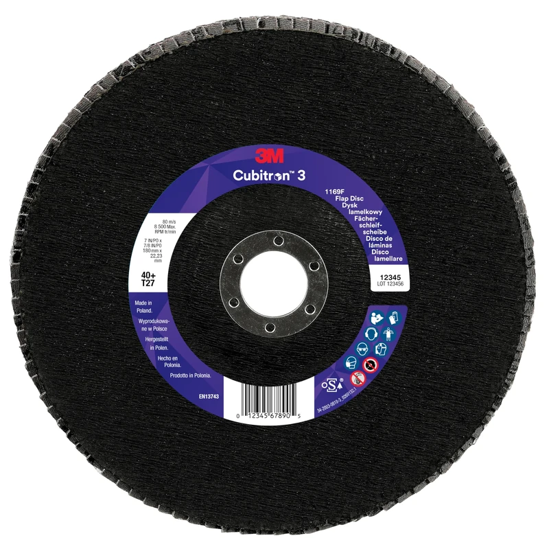 3M Cubitron 3 Flap Disc 1169F,40+, T27-Flat, 180 mm x 22.23 mm