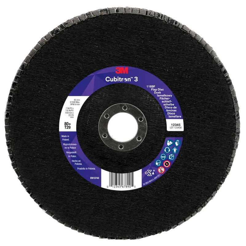 3M Cubitron 3 Flap Disc 1169F, 80+, T29-Conical, 180 mm x 22.23 mm
